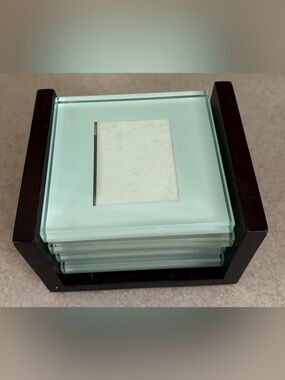 Crate&Barrel Glass Photo Coasters Set 4